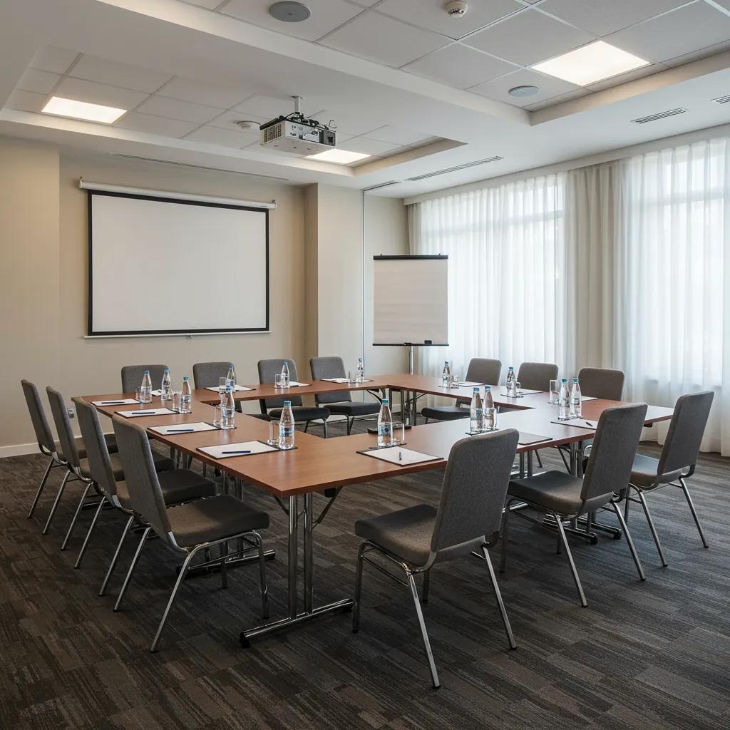 Corporate meeting setup in Midway Community Hub's Boardroom with AV equipment