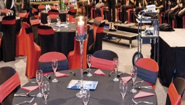 Showgrounds Park Event Centre interior setup for a wedding reception in Gisborne