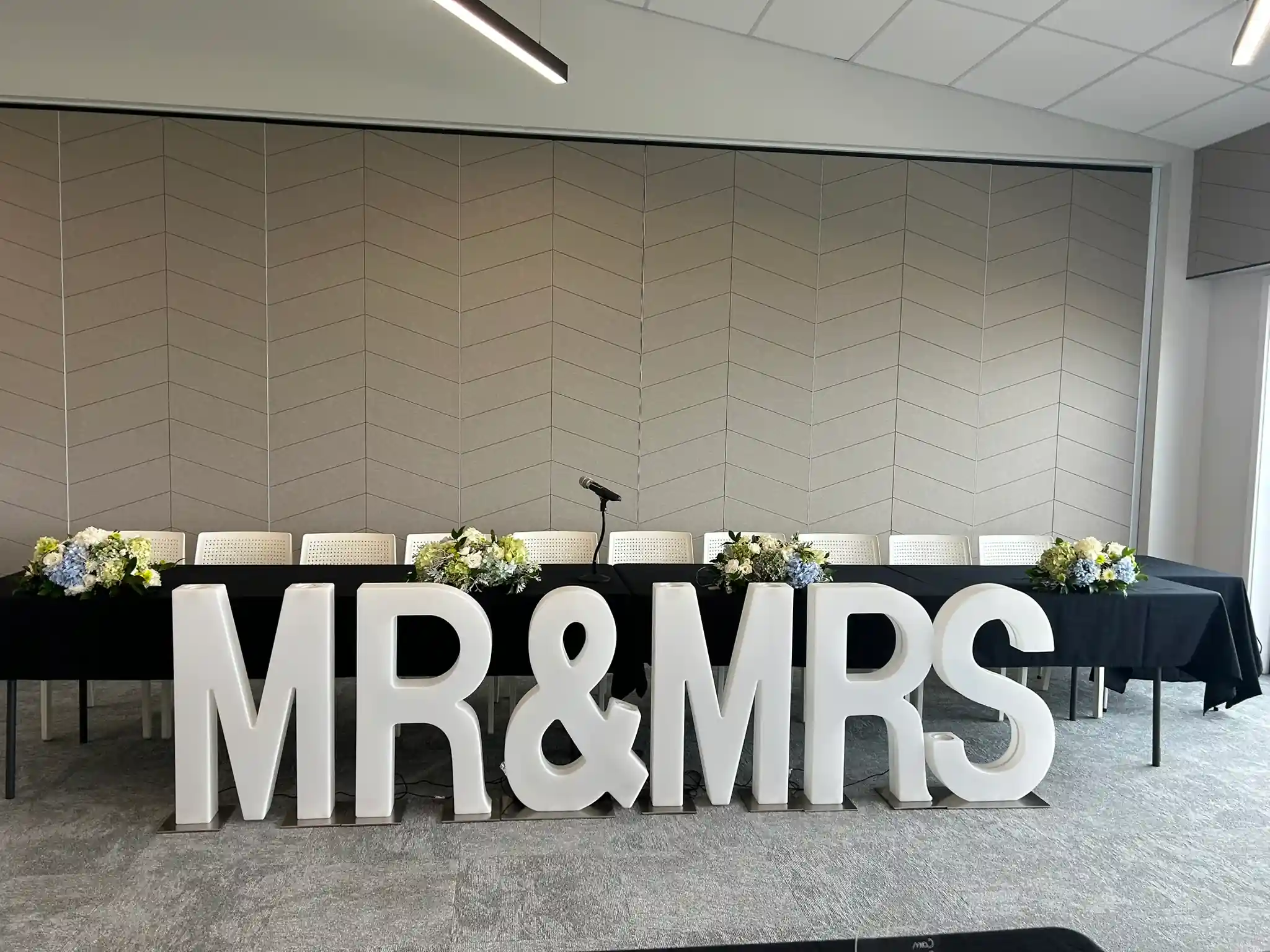 MR and MRS freestanding letters at bridal table wedding decoration Gisborne