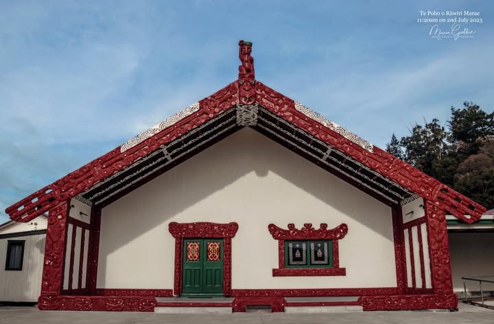 Te Poho-o-Rawiri Marae exterior with ornate Maori carvings on Kaiti Hill Gisborne